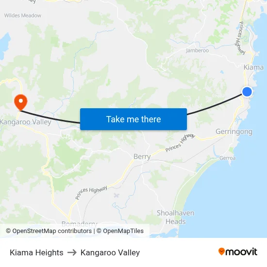 Kiama Heights to Kangaroo Valley map