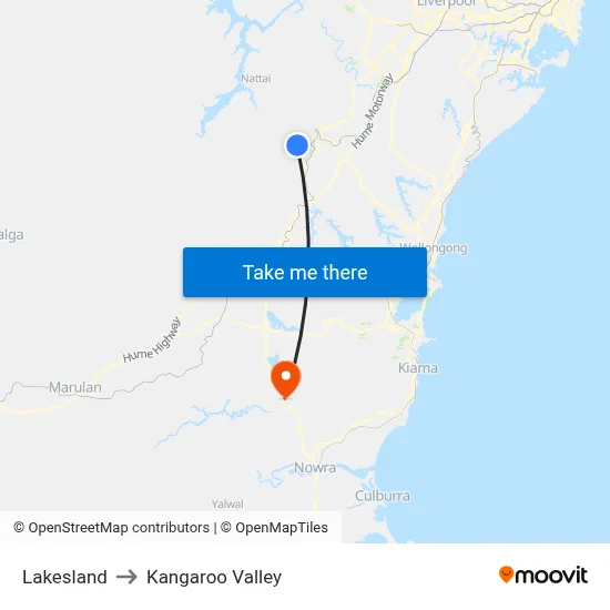 Lakesland to Kangaroo Valley map