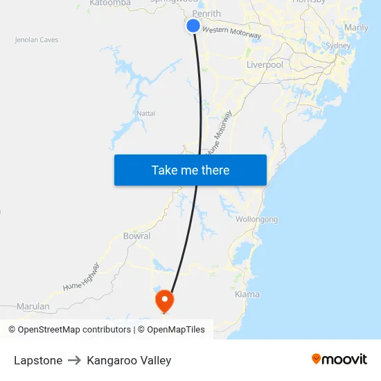 Lapstone to Kangaroo Valley map