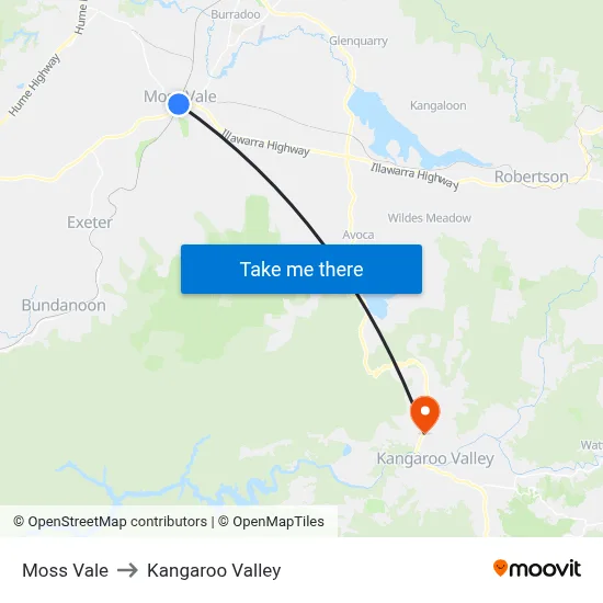 Moss Vale to Kangaroo Valley map