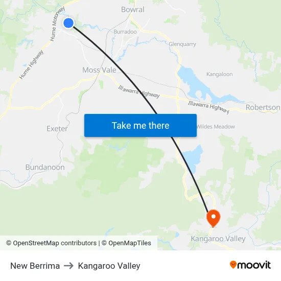 New Berrima to Kangaroo Valley map