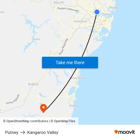 Putney to Kangaroo Valley map