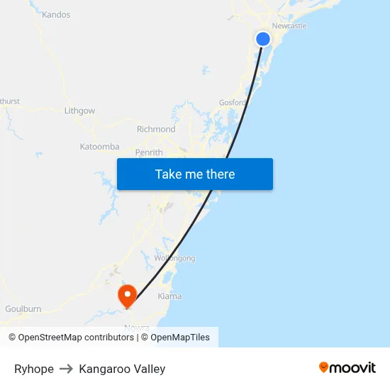Ryhope to Kangaroo Valley map