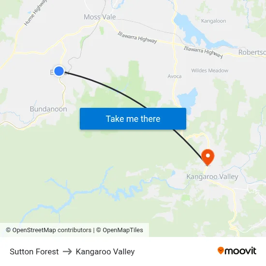 Sutton Forest to Kangaroo Valley map