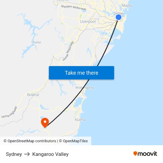 Sydney to Kangaroo Valley map
