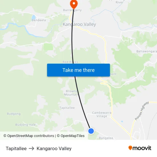 Tapitallee to Kangaroo Valley map