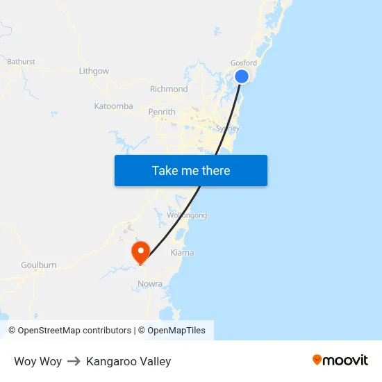 Woy Woy to Kangaroo Valley map