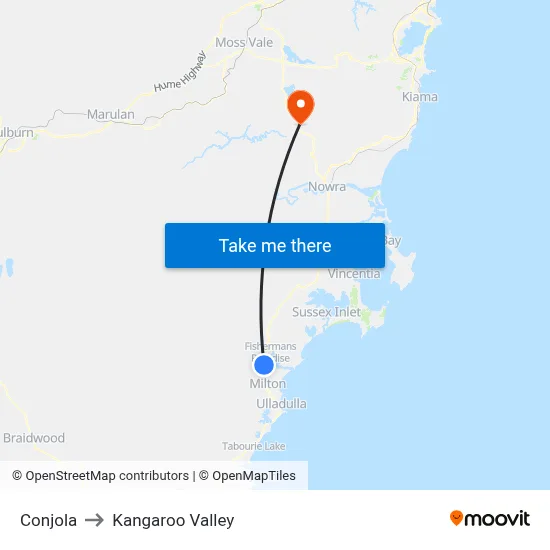 Conjola to Kangaroo Valley map