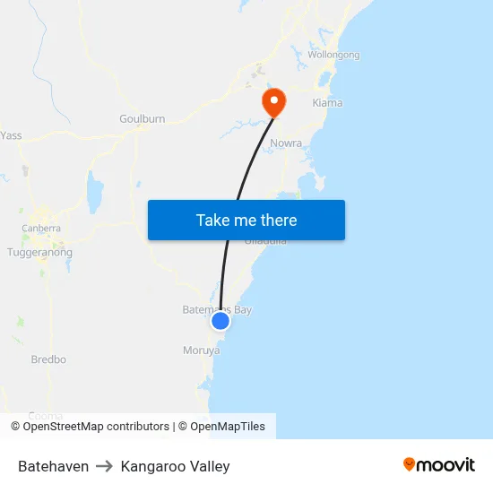 Batehaven to Kangaroo Valley map