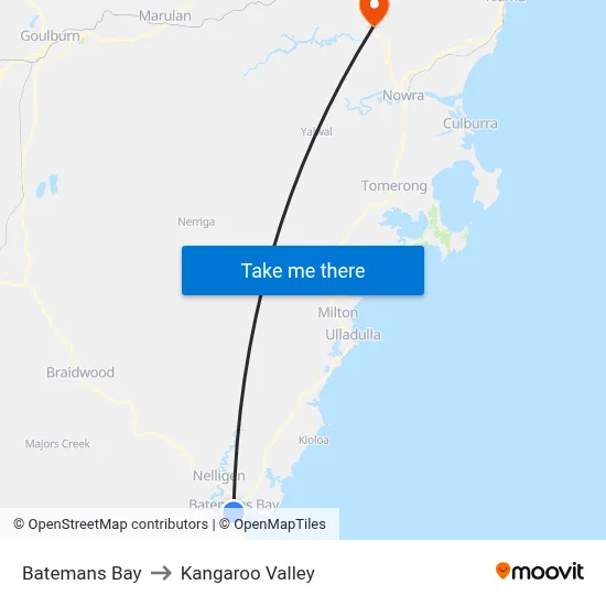 Batemans Bay to Kangaroo Valley map