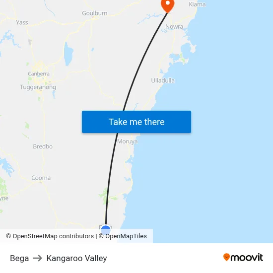 Bega to Kangaroo Valley map