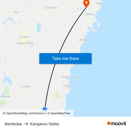 Bemboka to Kangaroo Valley map