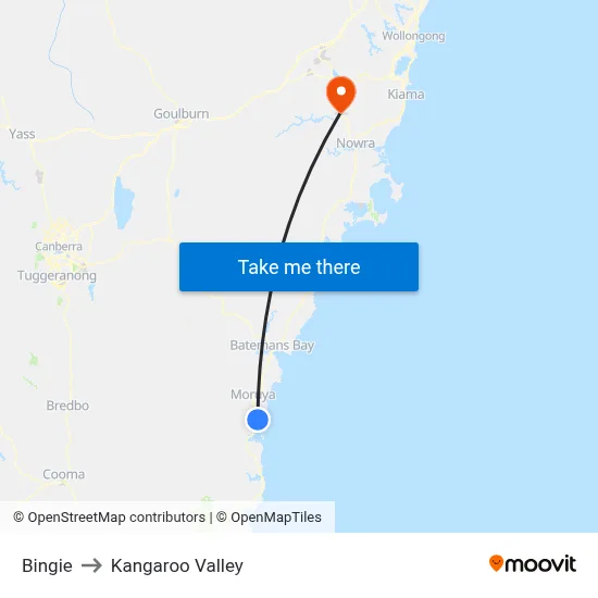 Bingie to Kangaroo Valley map