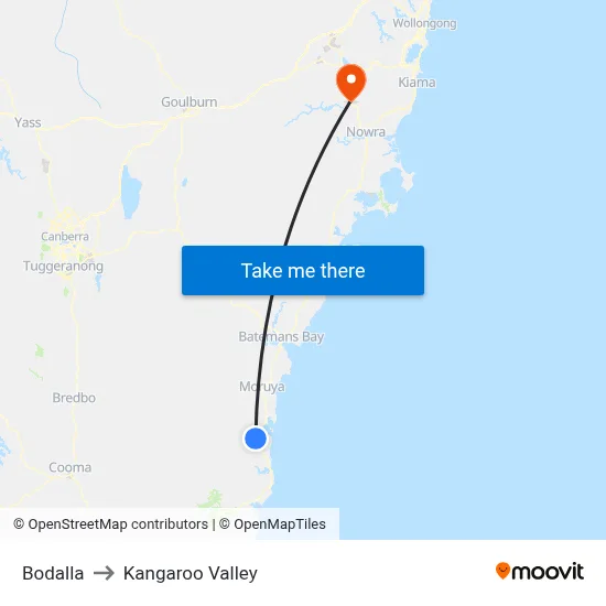 Bodalla to Kangaroo Valley map