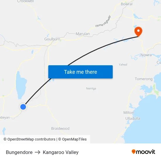 Bungendore to Kangaroo Valley map
