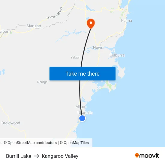 Burrill Lake to Kangaroo Valley map