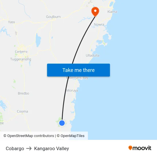 Cobargo to Kangaroo Valley map