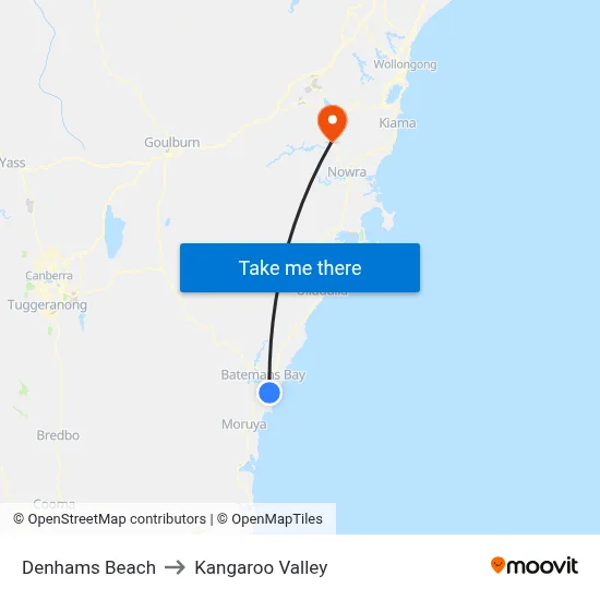Denhams Beach to Kangaroo Valley map
