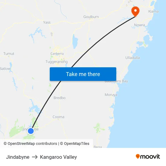 Jindabyne to Kangaroo Valley map