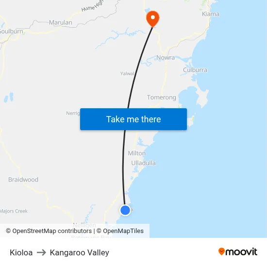 Kioloa to Kangaroo Valley map