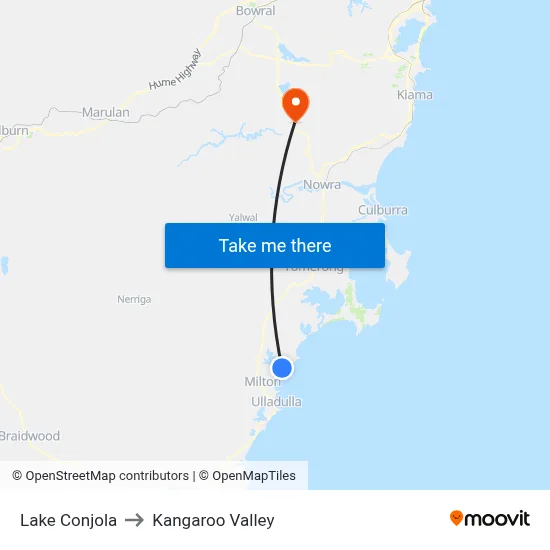 Lake Conjola to Kangaroo Valley map