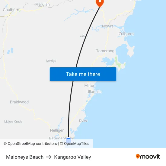 Maloneys Beach to Kangaroo Valley map