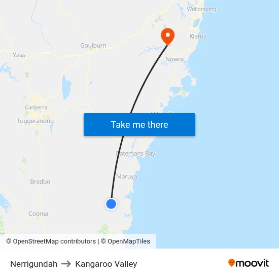 Nerrigundah to Kangaroo Valley map