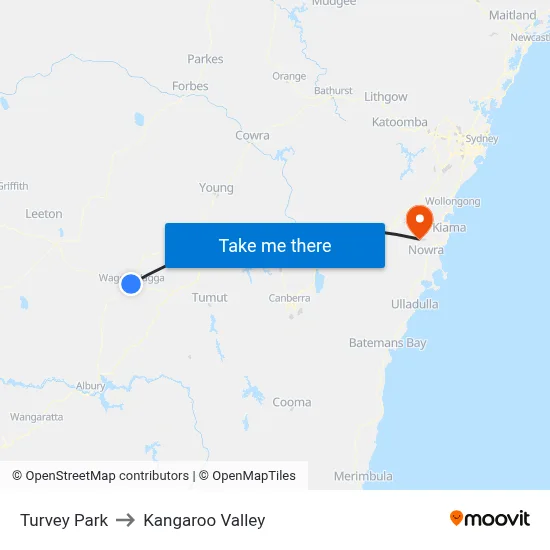Turvey Park to Kangaroo Valley map