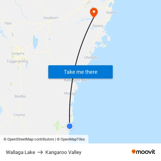 Wallaga Lake to Kangaroo Valley map