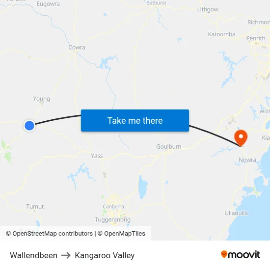 Wallendbeen to Kangaroo Valley map