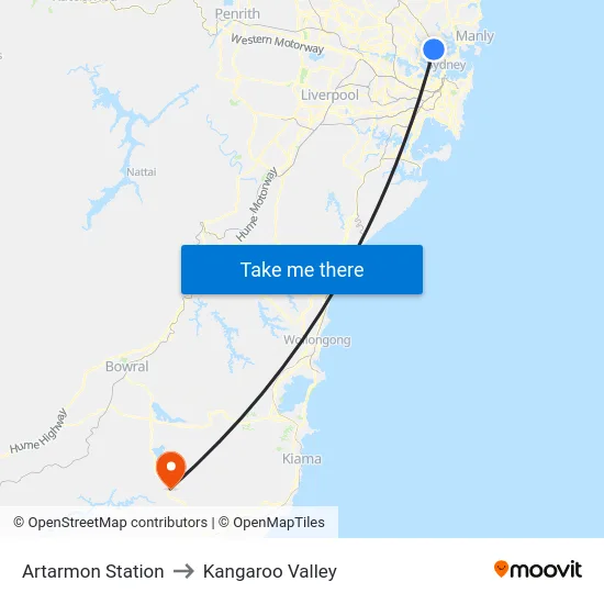 Artarmon Station to Kangaroo Valley map