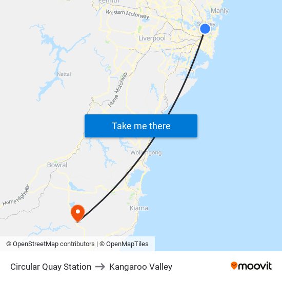 Circular Quay Station to Kangaroo Valley map