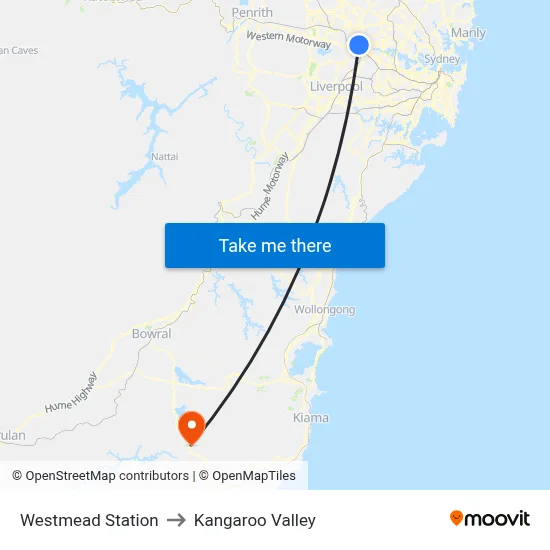 Westmead Station to Kangaroo Valley map