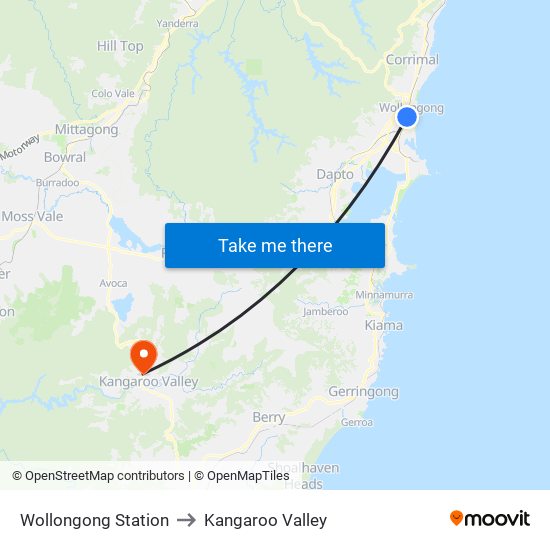 Wollongong Station to Kangaroo Valley map