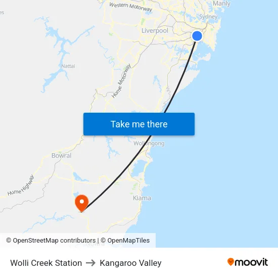 Wolli Creek Station to Kangaroo Valley map