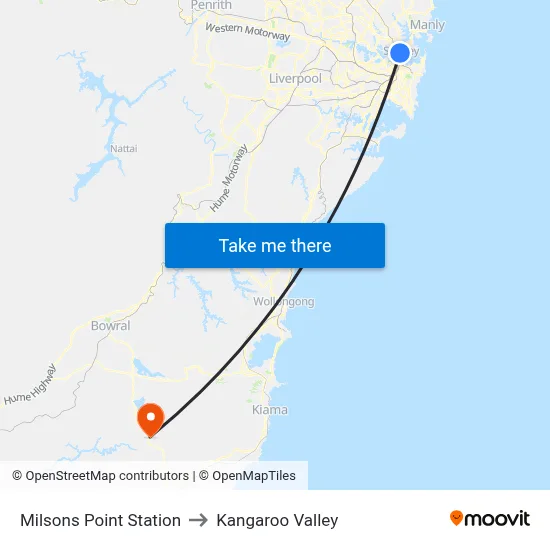 Milsons Point Station to Kangaroo Valley map
