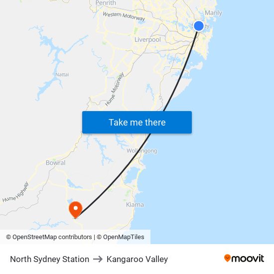 North Sydney Station to Kangaroo Valley map