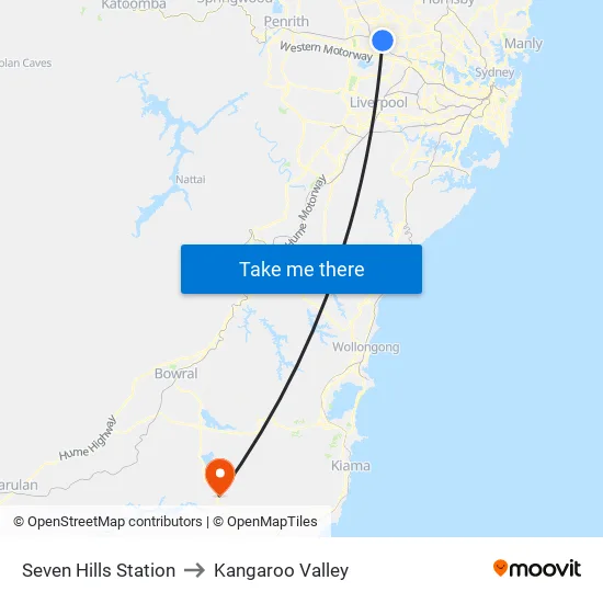 Seven Hills Station to Kangaroo Valley map