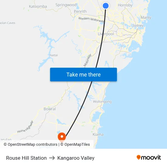 Rouse Hill Station to Kangaroo Valley map