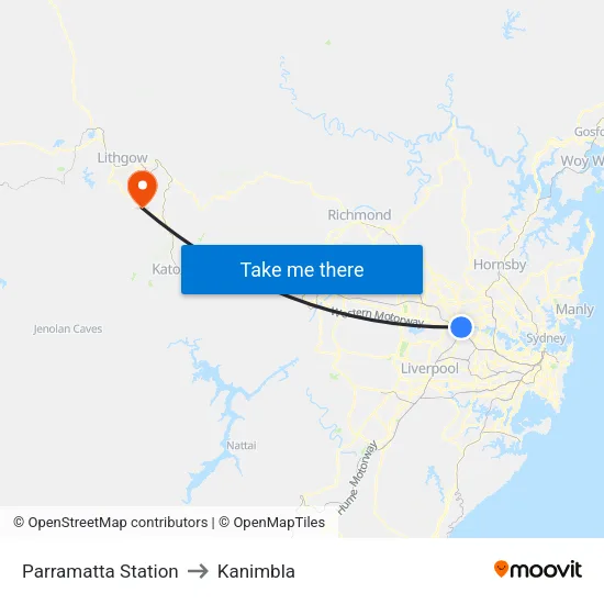 Parramatta Station to Kanimbla map