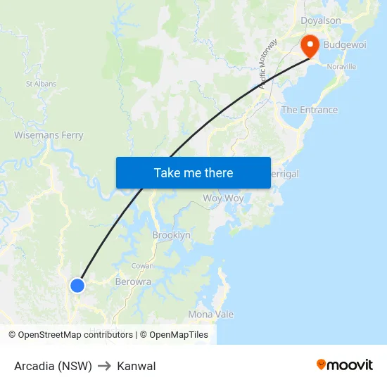 Arcadia (NSW) to Kanwal map