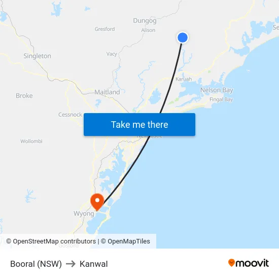Booral (NSW) to Kanwal map