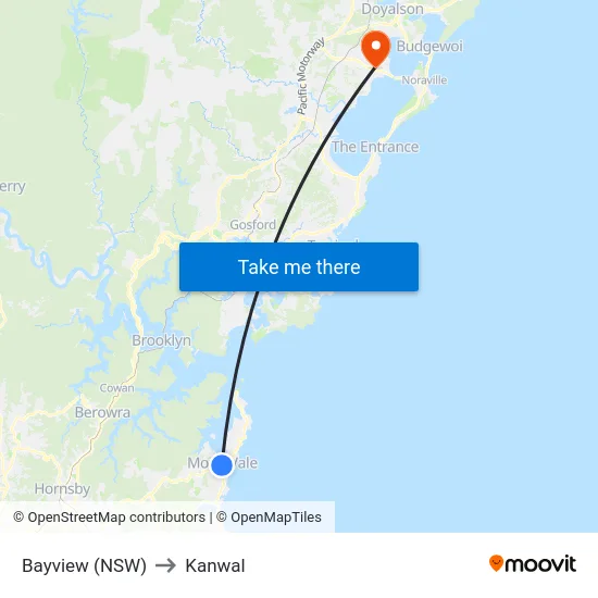 Bayview (NSW) to Kanwal map