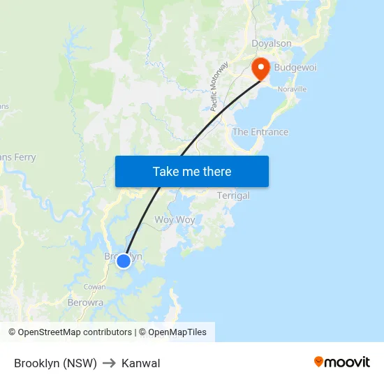 Brooklyn (NSW) to Kanwal map