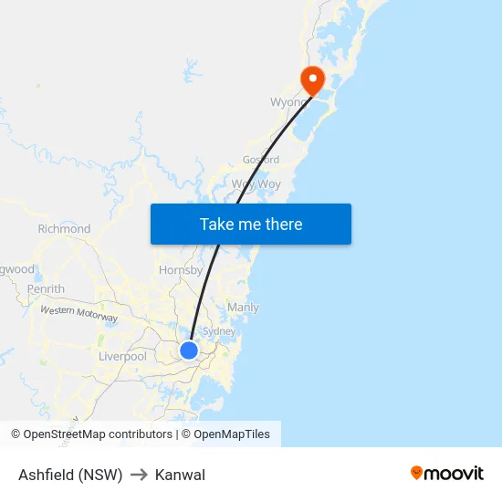 Ashfield (NSW) to Kanwal map