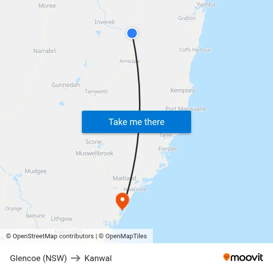 Glencoe (NSW) to Kanwal map