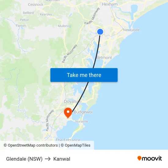 Glendale (NSW) to Kanwal map