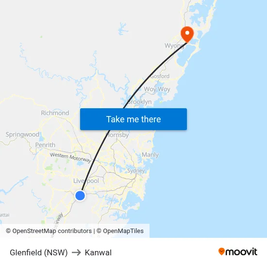 Glenfield (NSW) to Kanwal map