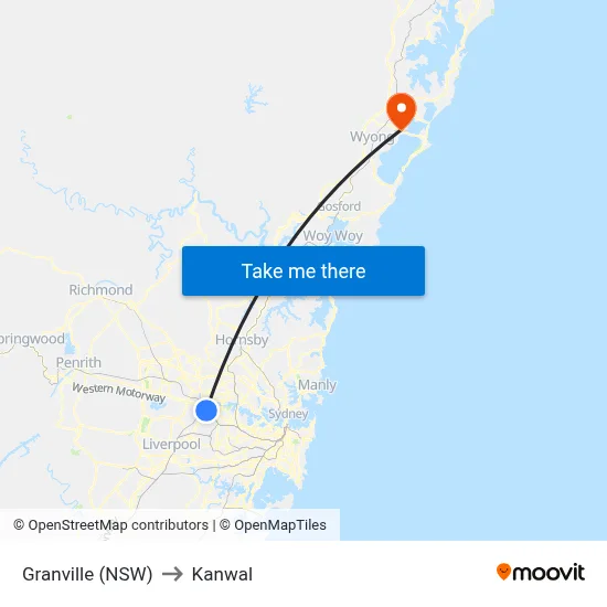 Granville (NSW) to Kanwal map