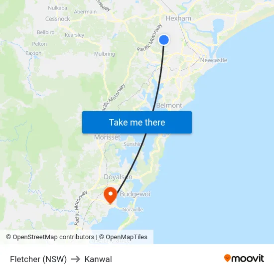 Fletcher (NSW) to Kanwal map